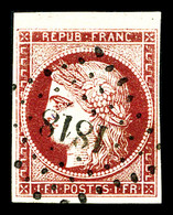 O N°6, 1f Carmin-vif Obl PC 1818, Petit Haut De Feuille. TTB (signé Calves/certificat)  Qualité: O  Cote: 1000 Euros - 1849-1850 Cérès