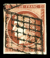 O N°6B, 1f Carmin-brun Obl Grille. TB (signé Brun/certificat)  Qualité: O  Cote: 1100 Euros - 1849-1850 Ceres