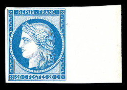 ** N°8f, Non émis, 20c Bleu Impression De 1862 Bord De Feuille Latéral, Fraîcheur Postale, SUPERBE (certificat)   Qualit - 1849-1850 Cérès