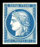 * N°8f, Non émis, 20c Bleu Impression De 1862, Fraîcheur Postale, TTB (certificat)  Qualité: *  Cote: 800 Euros - 1849-1850 Cérès