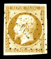 O N°9, 10c Bistre-jaune, Obl Pc '704' Légère, TTB (signé Scheller/certificat)  Qualité: O  Cote: 850 Euros - 1852 Louis-Napoléon