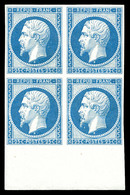 ** N°10c, 25c Bleu, Impression De 1862 En Bloc De Quatre Bord De Feuille (1ex*), Fraîcheur Postale. SUP. R. (certificat) - 1852 Louis-Napoléon