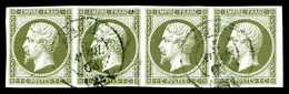 O N°11, 1c Olive, Bande De Quatre. TTB (signé Calves/certificat)  Qualité: O  Cote: 660 Euros - 1853-1860 Napoléon III.