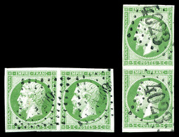 O N°12, 5c Vert, 2 Paires (verticale Et Horizontale). TTB  Qualité: O  Cote: 450 Euros - 1853-1860 Napoleone III