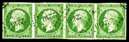 O N°12b, 5c Vert-foncé, Bande De Quatre Obl Pc '2210'. TTB (signé Scheller/certificat)  Qualité: O  Cote: 1850 Euros - 1853-1860 Napoléon III