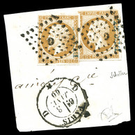 O N°13, 10c Bistre, 2 Exemplaires Avec Surcharge Commerciale 'DUCEL' En Bleu Sur Leur Support. TTB. R. (signé Calves/Sch - 1853-1860 Napoléon III