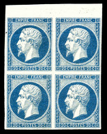 ** N°14A, 20c Bleu Type I En Bloc De Quatre Bdf Supérieur. TTB (signé Margues/certificat)  Qualité: ** - 1853-1860 Napoleon III