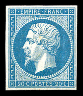 ** N°14A, 20c Bleu Type I. TTB (signé Brun/certificat)  Qualité: ** - 1853-1860 Napoleone III