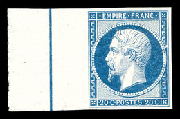 * N°14Ai, 20c Bleu Type I, Grand Bord De Feuille Avec Filet D'encadrement. SUP (signé Brun/certificat)  Qualité: *  Cote - 1853-1860 Napoleon III