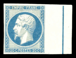 * N°14Ai, 20c Bleu Laiteux Type I, Bord De Feuille Avec Filet D'encadrement. SUP (certificat)  Qualité: *  Cote: 1000 Eu - 1853-1860 Napoléon III