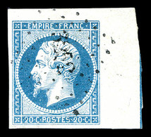 O N°14Ai, 20c Bleu Cdf Avec Trace De Filet D'encadrement. TTB (signé Scheller)  Qualité: O  Cote: 400 Euros - 1853-1860 Napoléon III.