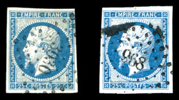 O N°15/a, 25c Empire: Bleu Et Bleu-laiteux, Les 2 Exemplaires TB  Qualité: O  Cote: 600 Euros - 1853-1860 Napoleone III