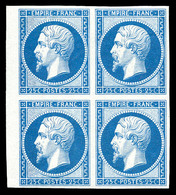 ** N°15c, 25c Bleu, Impression De 1862 En Bloc De Quatre (1ex*) Bord De Feuille, FRAICHEUR POSTALE. SUPERBE (certificat) - 1853-1860 Napoleone III