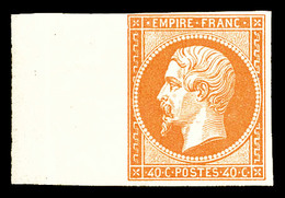 * N°16, 40c Orange, Grand Bord De Feuille Latéral, FRAÎCHEUR POSTALE, SUPERBE. R.R. (signé Calves/Brun/Margues/certifica - 1853-1860 Napoleone III
