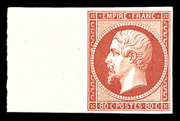 ** N°17Ah, 80c Carmin, Impression De 1862, Grand Bord De Feuille Latéral Gauche, Fraîcheur Postale. SUPERBE. R.R. (certi - 1853-1860 Napoléon III