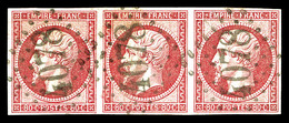 O N°17B, 80c Rose, Bande De Trois Obl GC '4078'. TB (signé Scheller)  Qualité: O  Cote: 240 Euros - 1853-1860 Napoléon III