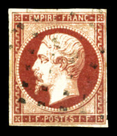 O N°18, 1F Carmin Obl Gros Points, Infime Froissure. TB (signé Scheller/Thiaude/certificat)  Qualité: O  Cote: 3500 Euro - 1853-1860 Napoleone III