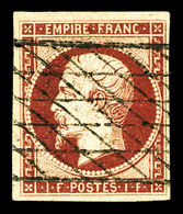 O N°18a, 1F Carmin Foncé Oblitération Grille Sans Fin, Infime Point Vermiculaire. TTB (signé Scheller/certificat)  Quali - 1853-1860 Napoléon III.