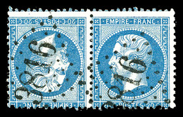 O N°22b, Empire, 20c Bleu En Paire Tête-bêche Obl GC '3816'. TTB (signé Scheller/certificat)  Qualité: O  Cote: 1400 Eur - 1862 Napoléon III.