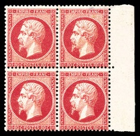 ** N°24, 80c Rose En Bloc De Quatre Bord De Feuille Latéral (2ex*), Fraîcheur Postale. SUP. R. (signé Calves/certificats - 1862 Napoleon III