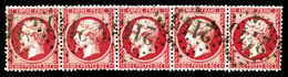 O N°24a, 80c Rose-foncé, Bande De Cinq. TTB (certificat)  Qualité: O  Cote: 700 Euros - 1862 Napoleon III