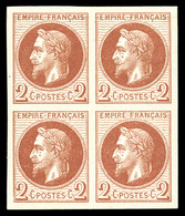 ** N°26Af, 2c Rouge-brun Non Dentelé, Impression De Rothschild En Bloc De Quatre (2ex*), Grandes Marges. SUP (certificat - 1863-1870 Napoléon III. Laure