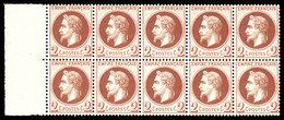 ** N°26Ba, 2c Rouge-brun Foncé Type II, Bloc De 10 Exemplaires Bdf, Fraîcheur Postale. SUP (certificat)  Qualité: ** - 1863-1870 Napoleone III Con Gli Allori