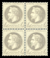 * N°27B, 4c Gris Type II, Bloc De Quatre. TB (certificat)  Qualité: *  Cote: 1500 Euros - 1863-1870 Napoléon III Lauré