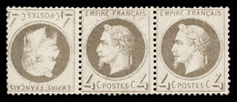 * N°27B, 4c Gris, TÊTE BÊCHE Tenant à 2 Normaux Dans Une Bande De Trois, Jolie Pièce, RARE (signé Brun/certificat)   Qua - 1863-1870 Napoleon III Gelauwerd