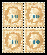 ** N°34a, Non émis, 10c Sur 10c Bistre Surcharge Bleu-pâle, Bloc De Quatre Bon Centrage (2ex*), Fraîcheur Postale. SUP.  - 1871-1875 Ceres