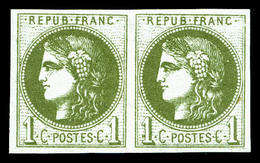 ** N°39A, 1c Olive Report 1 En Paire, Fraîcheur Postale, SUP (certificat)  Qualité: ** - 1870 Ausgabe Bordeaux