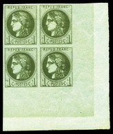 ** N°39Ab, 1c Olive Foncé Report 1 En Bloc De 4 Coin De Feuille Intégral (2 Ex*). SUP (certificat)  Qualité: ** - 1870 Bordeaux Printing