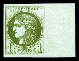 * N°39B, 1c Olive Report 2, Bord De Feuille Latéral Droit, Pièce Choisie (certificat)  Qualité: * - 1870 Bordeaux Printing