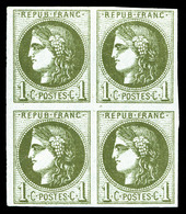 ** N°39C, 1c Olive Rep 3 En Bloc De Quatre (2ex*), Fraîcheur Postale, TTB (signé Brun/certificat)  Qualité: ** - 1870 Bordeaux Printing