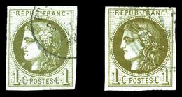 O N°39C/Cc, 1c Report 3, Olive Et Bronze, Les 2 Exemplaires TB  Qualité: O  Cote: 480 Euros - 1870 Bordeaux Printing