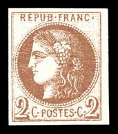 ** N°40A, 2c Chocolat Clair Report 1, Petit Bord De Feuille Latéral Droit, Fraîcheur Postale. SUP (signé/certificat)  Qu - 1870 Bordeaux Printing