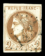 O N°40Aa, 2c Chocolat Report 1, Pelurage Sinon TB (certificat)  Qualité: O  Cote: 1500 Euros - 1870 Bordeaux Printing