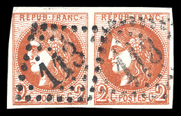 O N°40Ba, 2c Rouge-brique Rep 2 En Paire Oblitérée GC 113 (Annonay), Jolie Nuance. TTB (signé Brun/Calves/certificat)  Q - 1870 Bordeaux Printing