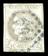 O N°41A, 4c Gris Report 1 (case 8), Obl GC, Très Jolie Pièce. SUP. R. (signé Scheller/certificat)  Qualité: O  Cote: 300 - 1870 Bordeaux Printing