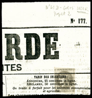 O N°41Bc, 4 Report 2, Rare Nuance GRIS NOIR Obl Typographique Sur Fragment De Journal. SUPERBE. R.R. (signé Calves/certi - 1870 Emission De Bordeaux