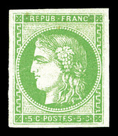 (*) N°42A, 5c Vert-jaune Report 1, Quatre Belles Marges. SUP. R.R. (signé Calves/certificat)  Qualité: (*)  Cote: 2750 E - 1870 Bordeaux Printing