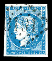 O N°44A, 20c Bleu Type I Rep 1. TB (signé Calves/certificat)  Qualité: O  Cote: 800 Euros - 1870 Emission De Bordeaux