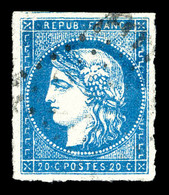 O N°44Aa, 20c Bleu Foncé Type I Report 1, Quatre Belles Marges. TTB (signé Scheller/certificat)  Qualité: O  Cote: 1100  - 1870 Bordeaux Printing