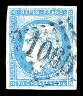 O N°44Ac, 20c Bleu Clair Type I Rep 1 Obl GC 1065. TTB (signé Calves/certificat)  Qualité: O  Cote: 700 Euros - 1870 Uitgave Van Bordeaux