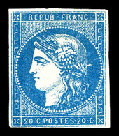 * N°44B, 20c Bleu Type I Report 2, Grande Fraîcheur. SUP. R.R.R (signé Brun/Calves/Margues/certificats)  Qualité: *  Cot - 1870 Bordeaux Printing