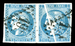 O N°46B, 20c Bleu: PLI ACCORDEON Tenant à Normal. SUPERBE (signé/certificat)  Qualité: O - 1870 Uitgave Van Bordeaux