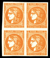 ** N°48, 40c Orange En Bloc De Quatre (2ex*), Fraîcheur Postale, SUPERBE (certificat)  Qualité: ** - 1870 Uitgave Van Bordeaux