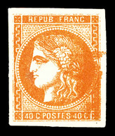 (*) N°48, 40c Orange, Superbe Variété D'essuyage. TTB. R.R. (signé Brun/certificat)  Qualité: (*) - 1870 Uitgave Van Bordeaux