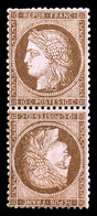 * N°58c, 10c Brun Sur Rose En Paire Tête-bêche Verticale, Deux Dents Courtes, Très Frais, Rare (signé Calves/certificat) - 1871-1875 Cérès