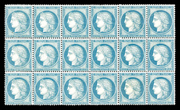 ** N°60A, 25c Bleu Type I, Bloc De 18 Exemplaires, Fraîcheur Postale. SUP. R. (certificat)  Qualité: ** - 1871-1875 Ceres